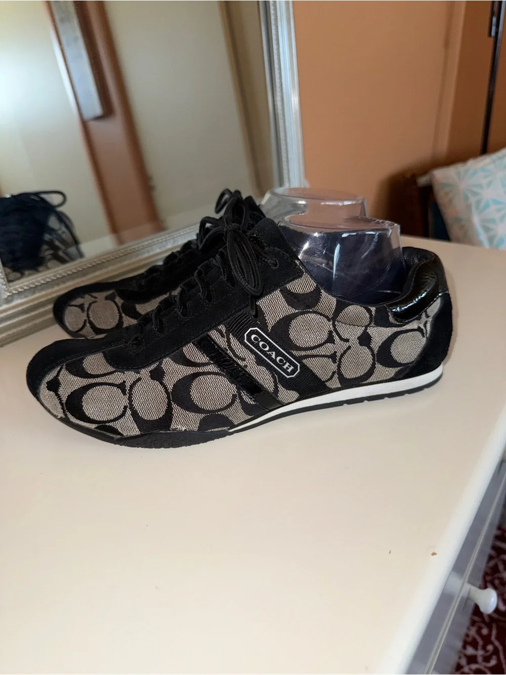 Coach Black and Beige Signature Logo Lace-Up Sneakers - Picture 4 of 6